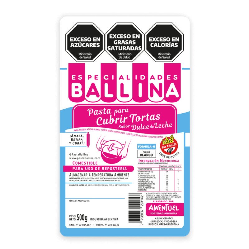 Pasta Cubretorta Blanca Ballina Form H X 500 G