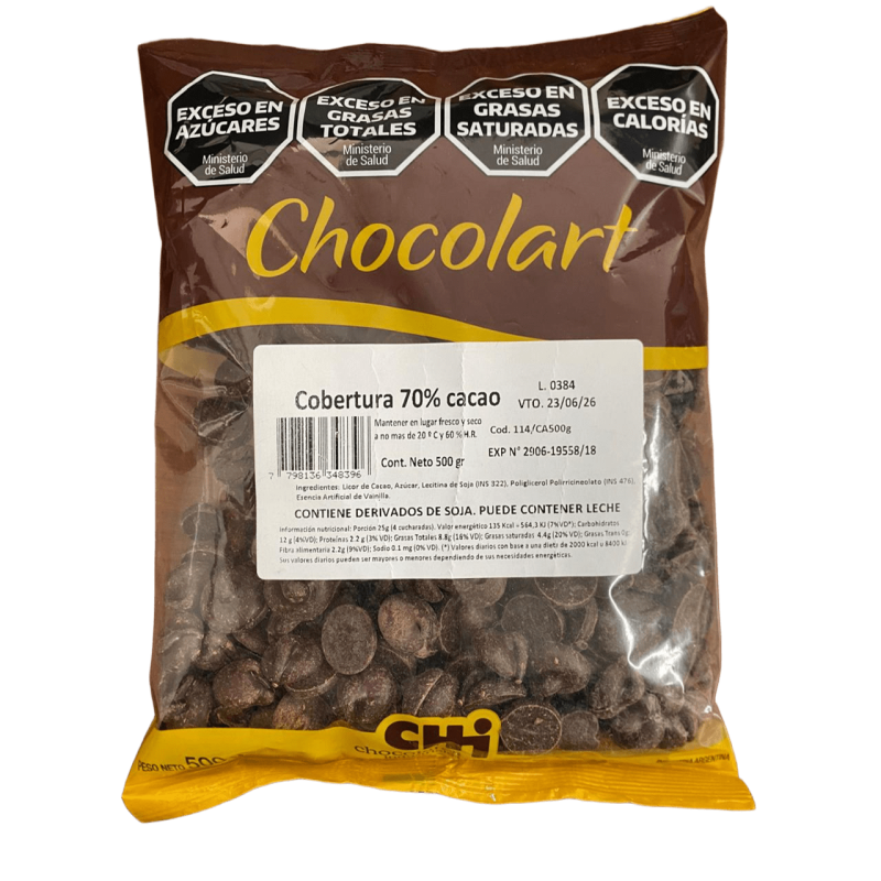 Cobertura 70 % Cacao Chocolart X 500 G